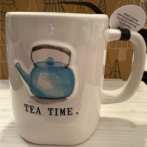 Rae Dunn Tea Time Mug with Blue Teapot Design